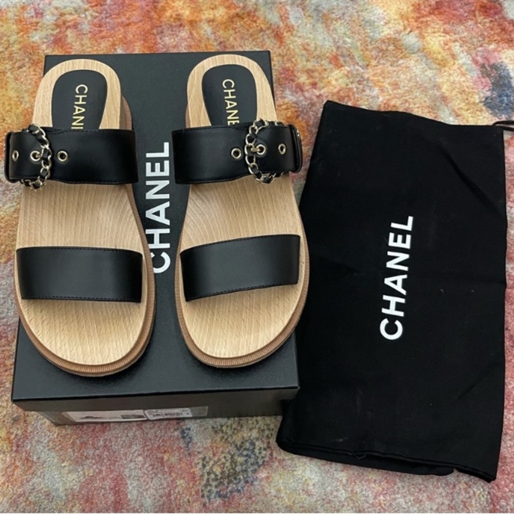 CHANEL Black Leather Mules